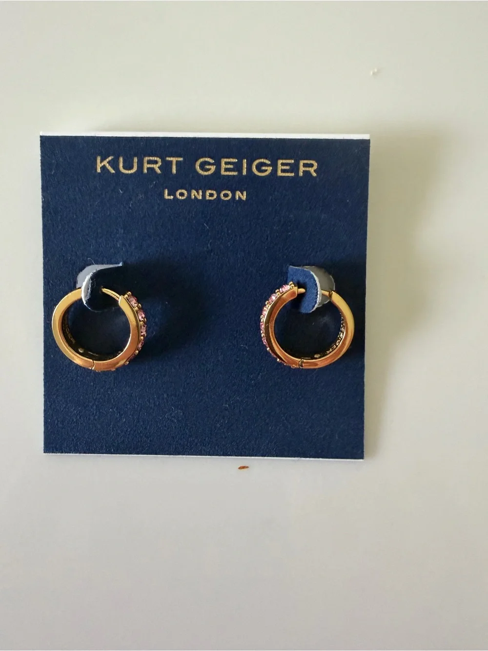 Kurt Geiger Gold Hoop Earrings with Pink Stones NWT